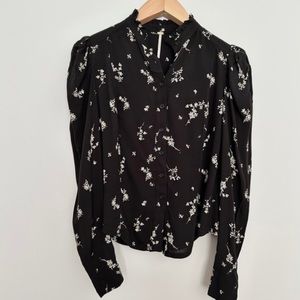 Nwot Free People Floral Puff Sleeve Blouse Size Small